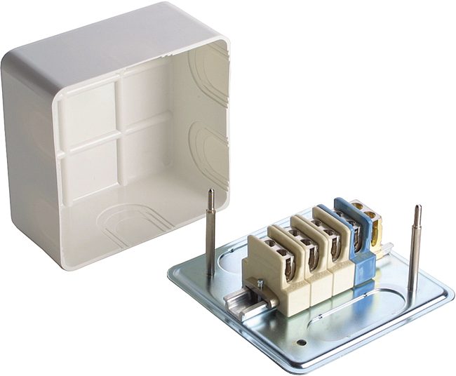 Junction boxes with base plate made of sheet metal and cover made of thermosetting plastic for 5x2.5 mm²