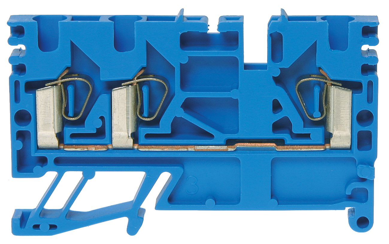 Tension clamp terminals with three connections DIN 35