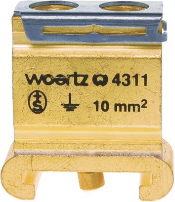 Bare protective conductor branch terminals to Woertz rail