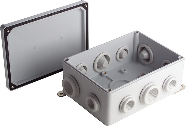 Caja de derivación termoestable 180x130x80 mm hasta 5x35 mm² para prensaestopas o espigas de entrada