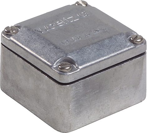 Caja de derivación de fundición de aluminio tipo OB sin patas de montaje hasta 6x1,5 mm², 400V, 64x64x41 mm