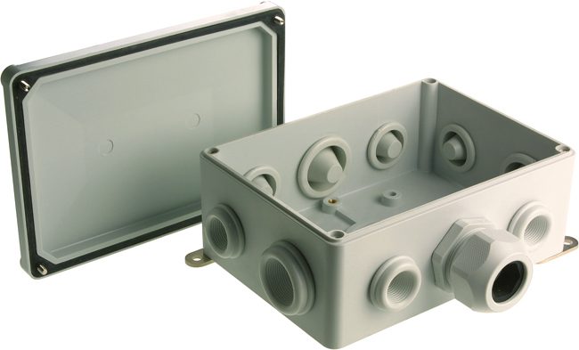Boîte de dérivation en duroplaste 120x120x68 mm jusqu'à 5x10 mm² pour presse-étoupes ou manchons d'introduction