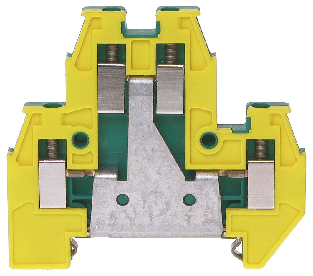 PE-Doppelstockklemme DIN35 4mm² grün/gelb