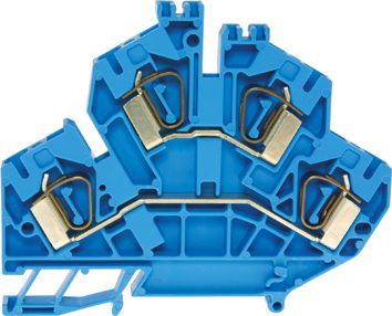 Doppelstock-Zugfederklemme DIN35 4mm² blau