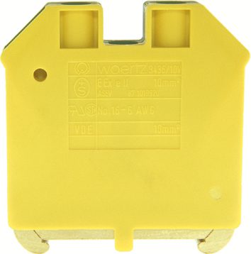 Protective conductor terminal DIN35 10mm² green/yellow 52x11x50.5 mm