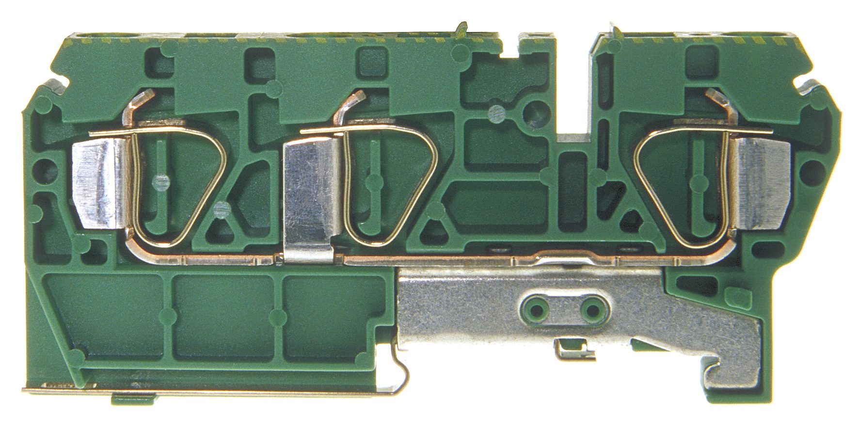 PE tension spring terminal DIN35 6mm² green