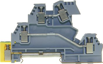 Borne tripolar DIN35 4mm² PE-L-N gris/azul