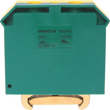 Borne pour conducteur de protection DIN35 70mm² vert/jaune