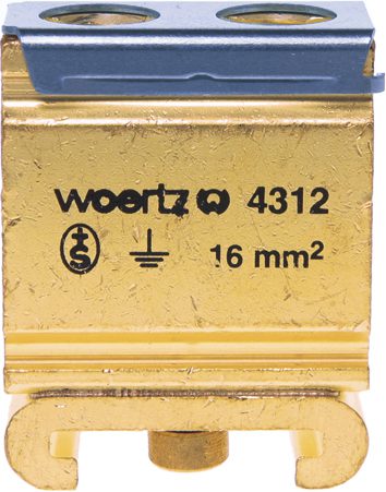 Bornes de dérivation pour conducteur de protection 16mm2 nu pour rail Woertz 4050A