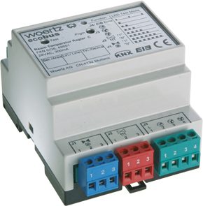 Régulateur pour ventilo-convecteur, 24 VAC - chauffant/réfrigérant, 2 x 24 VAC + 0-10 VDC - KNX/EIB