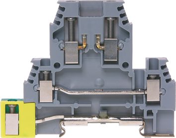 Dobbeltdekket frakoblingsklemme DIN35 2,5 mm² grå PE-L-L-L