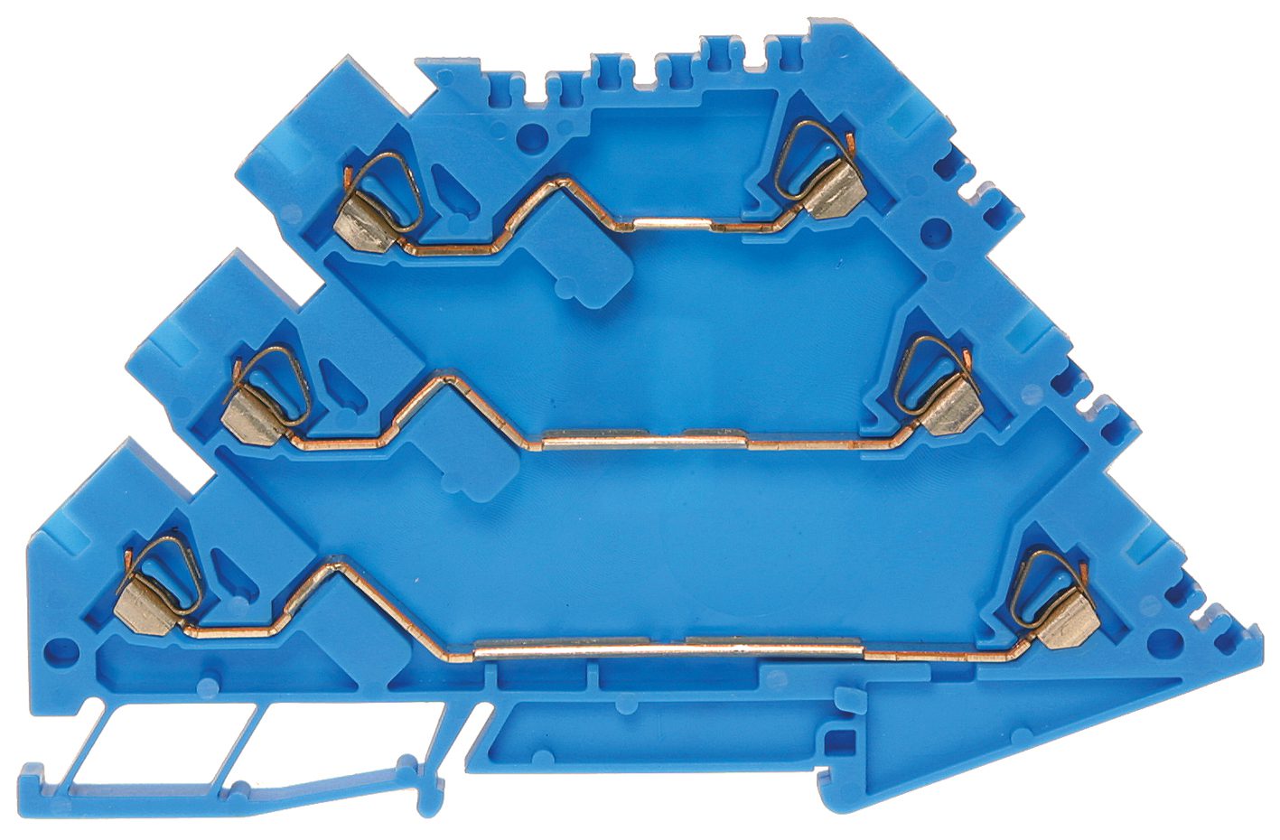 Tre-pinners fjærburklemme DIN35 1,5 mm² blå