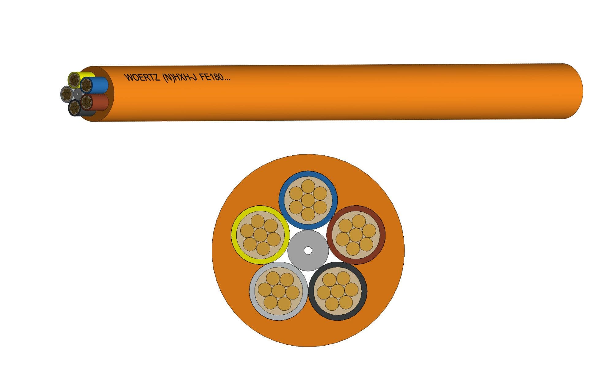 Kabel (N)HXH-J FE180 5x25mm2 Oransje Kabel (N)HXH-J FE180 5x25mm2 Oransje