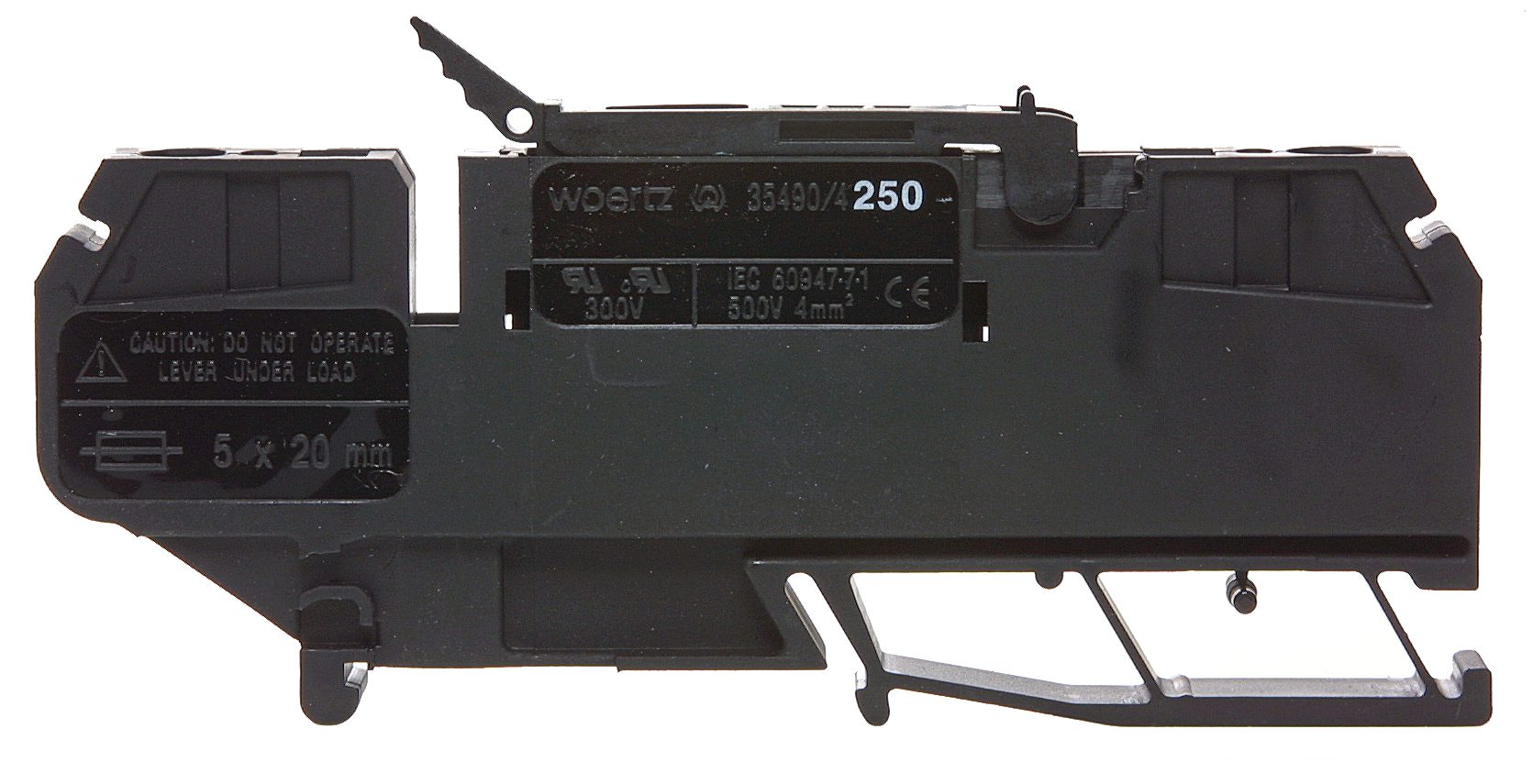 Zekering klem 4mm² zwart voor spanning 85-264V AC/DC